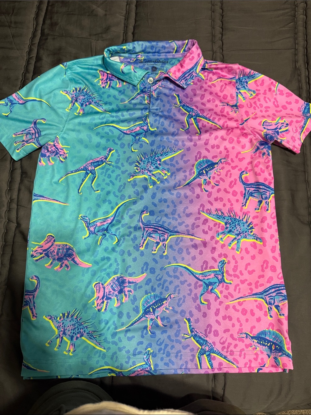 chubbies Kids Colorblock Dino Polo - Teal, Purple & Pink